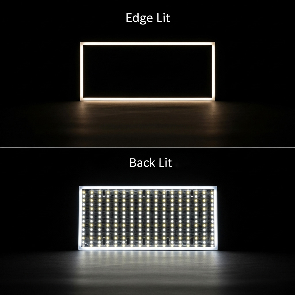 LED Panels Back Lit and Edge Lt in the Dark Comparison